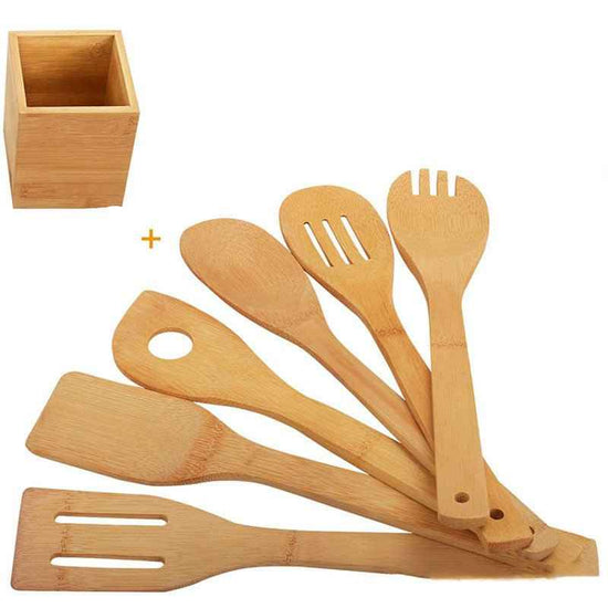 Eco-Friendly Bamboo Spatula Set with Square Holder – Ergonomic & Sustainable Kitchen Essential