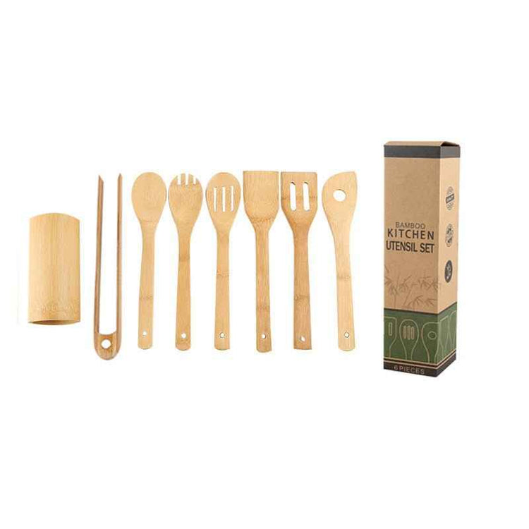 Eco-Friendly Bamboo Spatula Set with Square Holder – Ergonomic & Sustainable Kitchen Essential