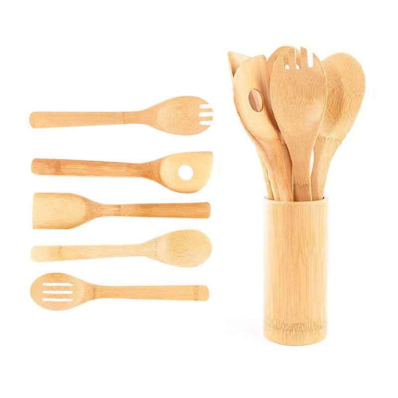 Eco-Friendly Bamboo Spatula Set with Square Holder – Ergonomic & Sustainable Kitchen Essential
