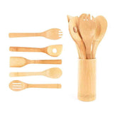 Eco-Friendly Bamboo Spatula Set with Square Holder – Ergonomic & Sustainable Kitchen Essential
