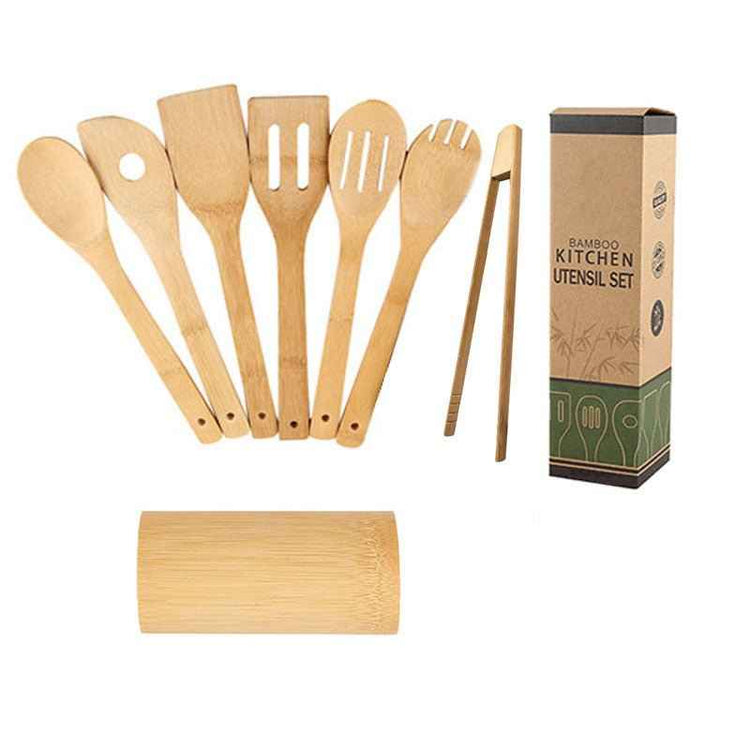 Eco-Friendly Bamboo Spatula Set with Square Holder – Ergonomic & Sustainable Kitchen Essential