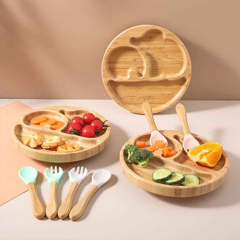 Eco-Friendly Wooden Feeding Bowls for Children – Bamboo Dinnerware Set