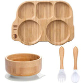 Eco-Friendly Wooden Feeding Bowls for Children – Bamboo Dinnerware Set