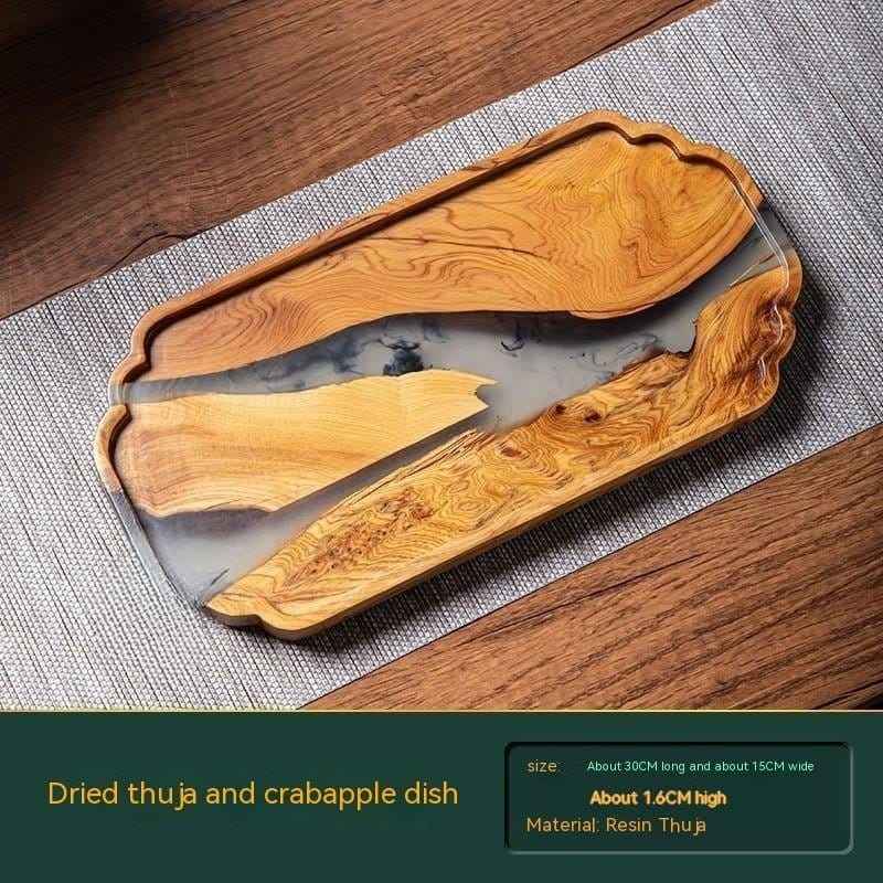 Epoxy-Enhanced Dry Rectangular Wooden Tray – Elegant Bamboo & Resin Tea Tray