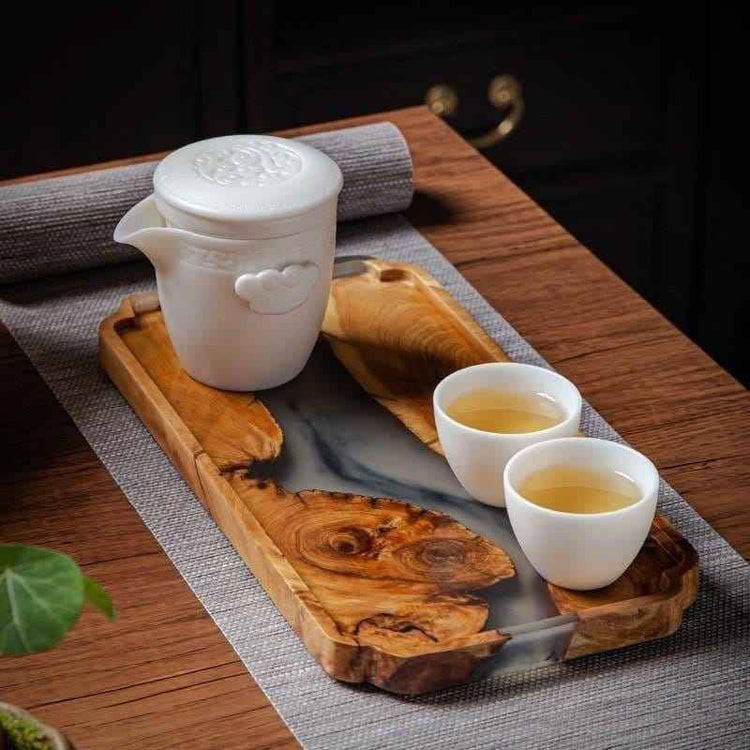 Epoxy-Enhanced Dry Rectangular Wooden Tray – Elegant Bamboo & Resin Tea Tray