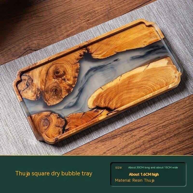 Epoxy-Enhanced Dry Rectangular Wooden Tray – Elegant Bamboo & Resin Tea Tray