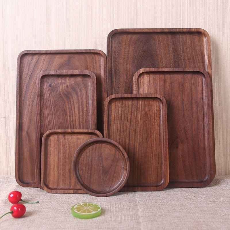 Japanese Style Wooden Black Walnut Rectangular Dinner Plate – Elegant & Durable