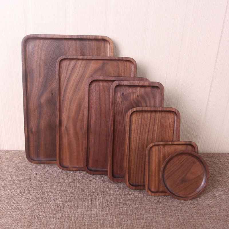 Japanese Style Wooden Black Walnut Rectangular Dinner Plate – Elegant & Durable