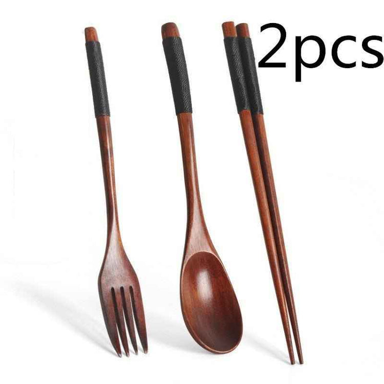 Long Handle Couple Spoon & Chopsticks Set – Portable Wooden Tableware for Travel & Dining