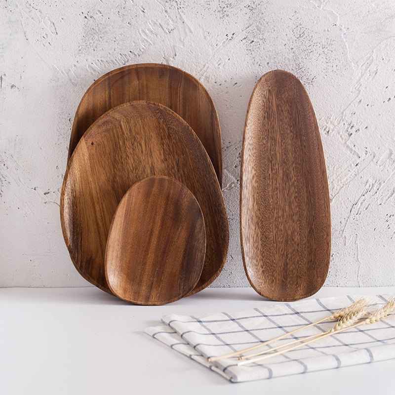 Rustic Acacia Wood Irregular Tray – Handcrafted Cake & Dinner Plate for Home & Hotel Use