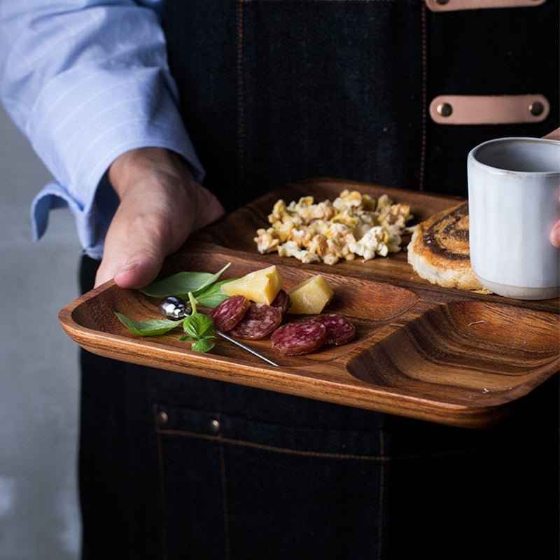🍃 Rustic Split Breakfast Plate – Natural Wood Tray