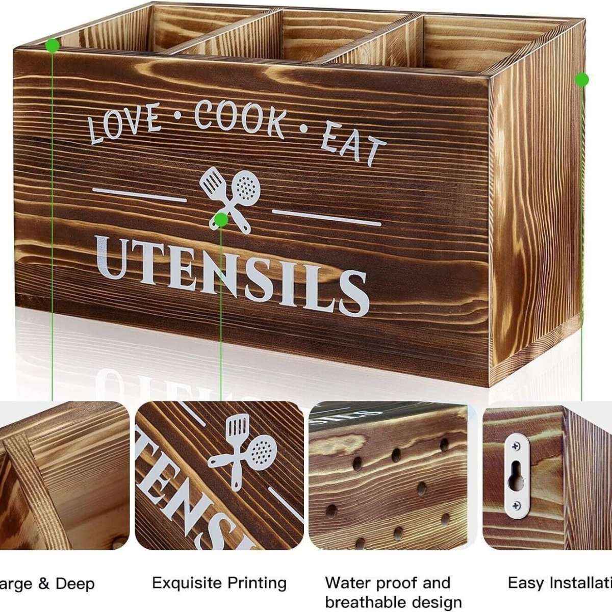 🪵 Rustic Wooden 3-Grid Wall-Mounted Flatware Organizer