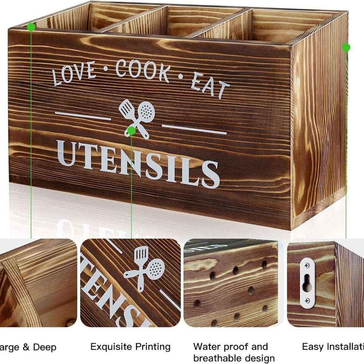 🪵 Rustic Wooden 3-Grid Wall-Mounted Flatware Organizer