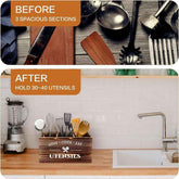 🪵 Rustic Wooden 3-Grid Wall-Mounted Flatware Organizer