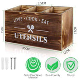🪵 Rustic Wooden 3-Grid Wall-Mounted Flatware Organizer