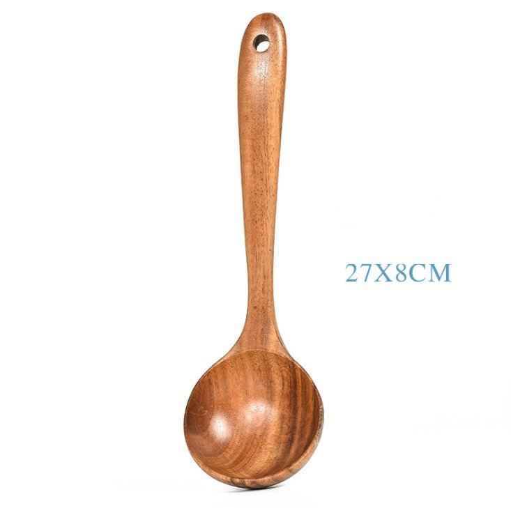 Teak Natural Wood Tableware Spoon Ladle Turner Rice Colander Soup Skimmer Cooking Tool Set