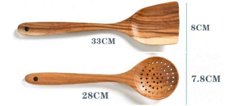 Teak Natural Wood Tableware Spoon Ladle Turner Rice Colander Soup Skimmer Cooking Tool Set