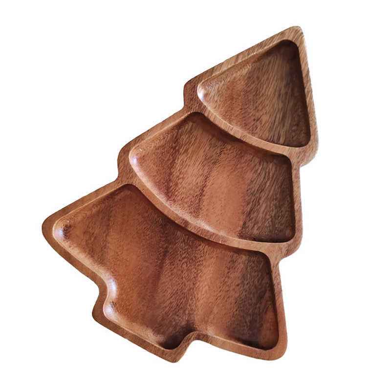 Walnut Christmas Tree Compartment Tray – Elegant Holiday Entertaining