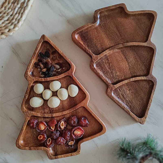 Walnut Christmas Tree Compartment Tray – Elegant Holiday Entertaining