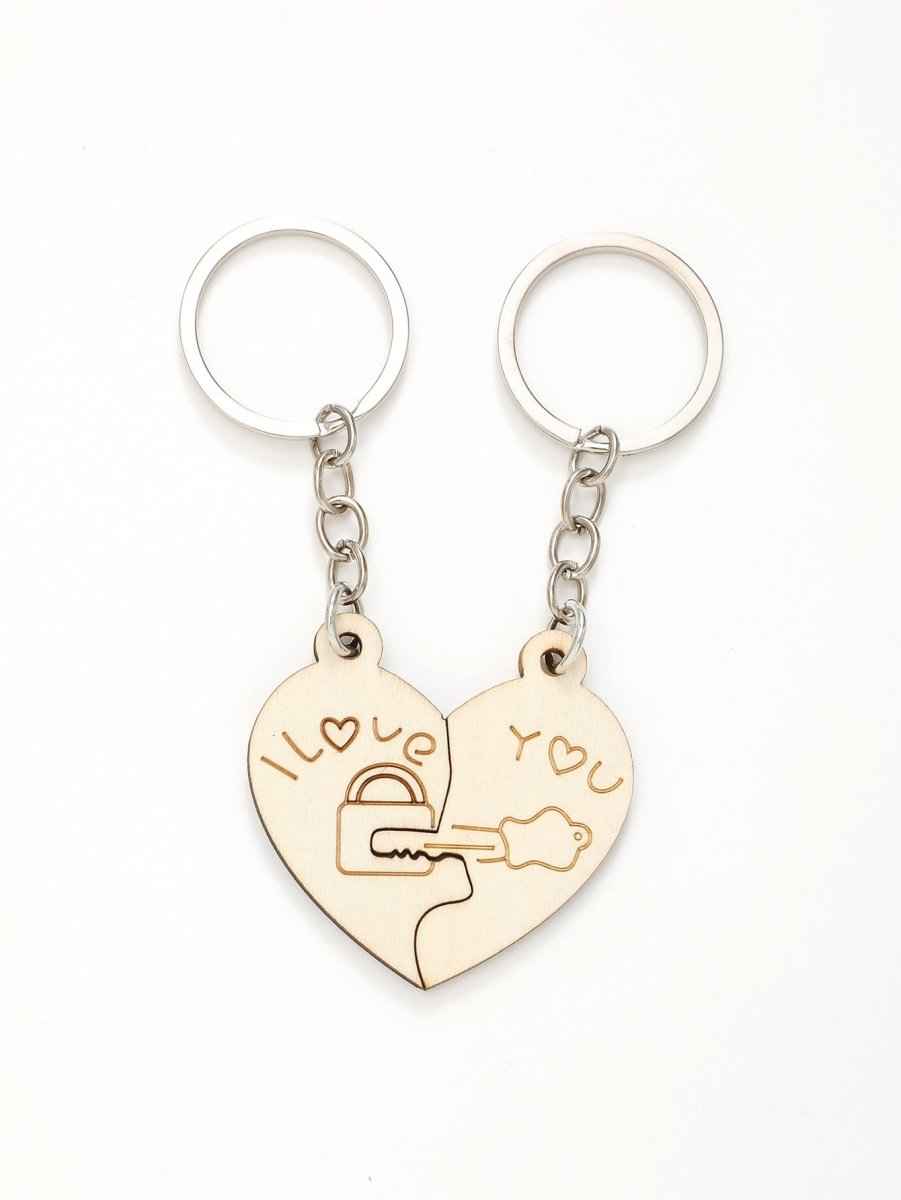 Wooden Key B Couple Gift Pendant – Togetherness Symbol for Lovebirds