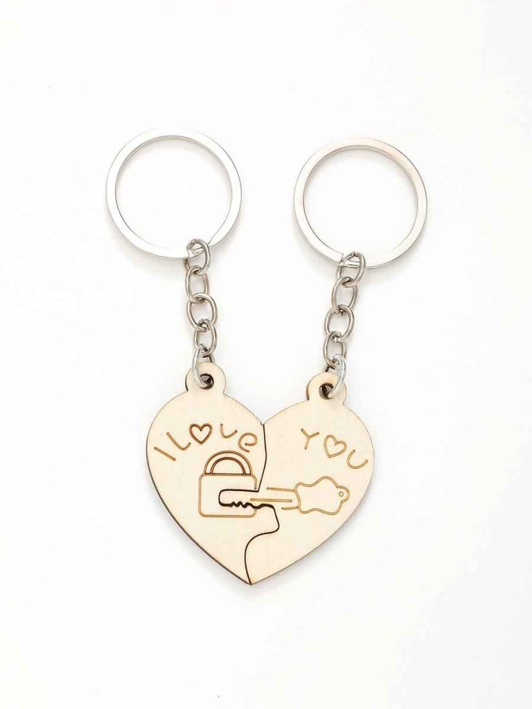 Wooden Key B Couple Gift Pendant – Togetherness Symbol for Lovebirds