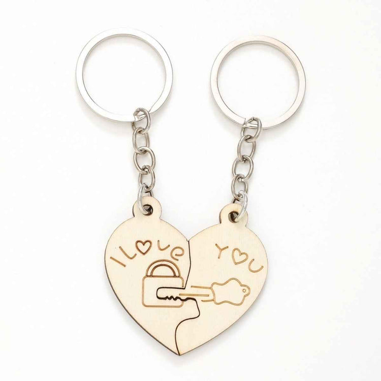 Wooden Key B Couple Gift Pendant – Togetherness Symbol for Lovebirds