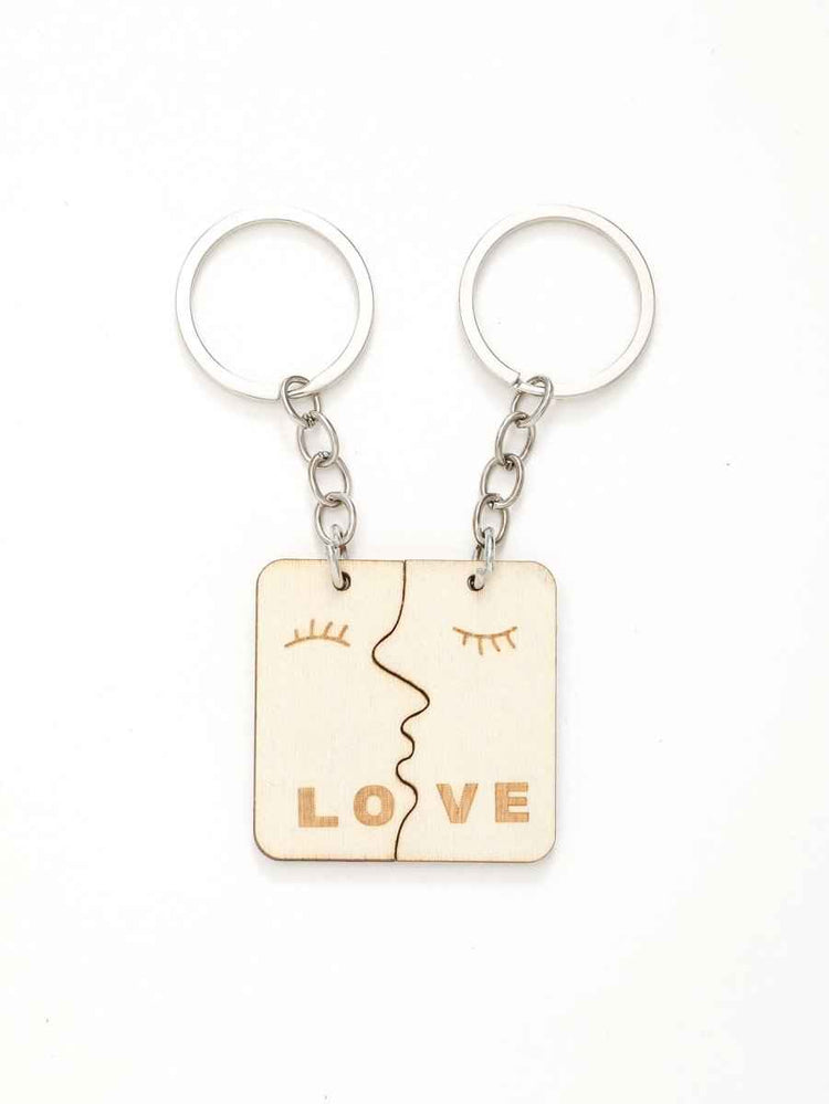 Wooden Key B Couple Gift Pendant – Togetherness Symbol for Lovebirds