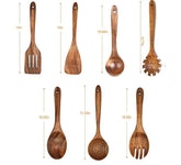 Wooden Kitchenware Suit – Teak Long Handle Spoon, Wooden Colander & Non-Stick Spatula