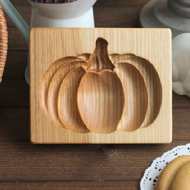Wooden Pumpkin Cake Embossing Mold – Traditional Hand-Carved Baking Tool