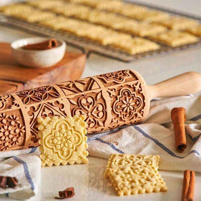 Wooden Square Embossed Rolling Pin – Window Grille Pattern