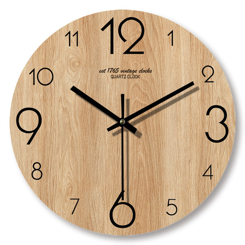 Handcrafted 12-inch wooden wall clock by WoodyKitchenware, featuring a natural solid wood design and minimalist style.