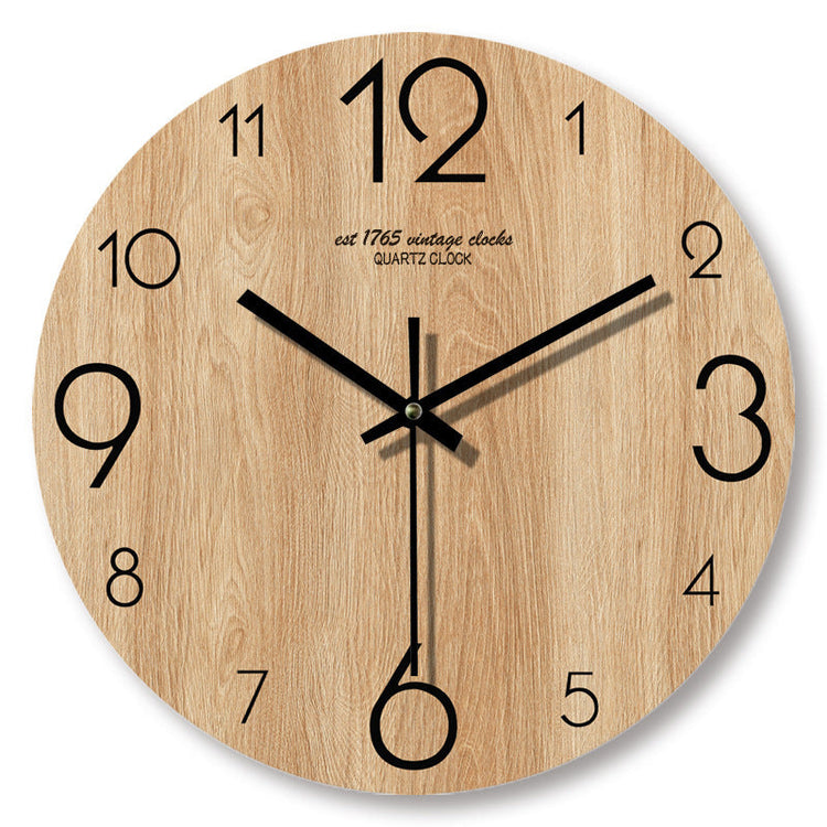 Handcrafted 12-inch wooden wall clock by WoodyKitchenware, featuring a natural solid wood design and minimalist style.