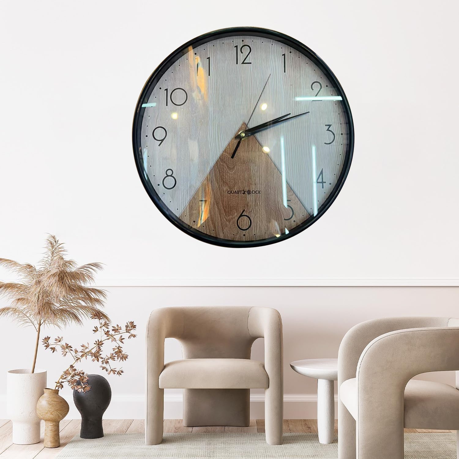 Handcrafted 12-inch wooden wall clock by WoodyKitchenware, featuring a natural solid wood finish and minimalist design.