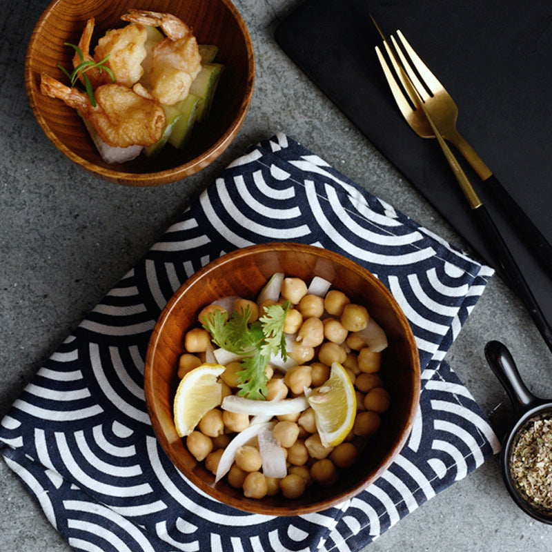 Wooden Japanese-style rice and soup bowl from WoodyKitchenware, showcasing warm, versatile eco-chic wooden tableware.