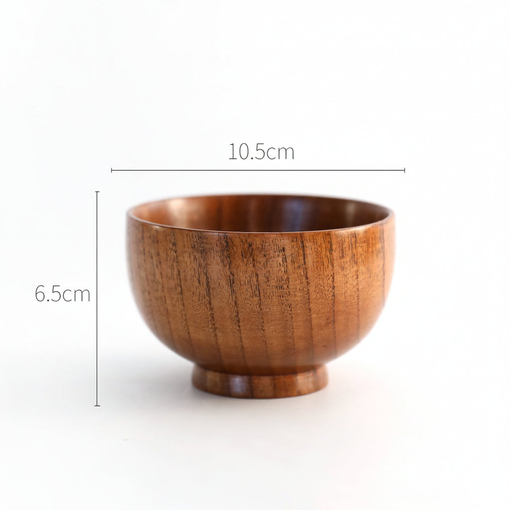 Wooden Japanese-style rice and soup bowl by WoodyKitchenware, warm, versatile, eco-chic, featuring smooth wood grain and traditional design.