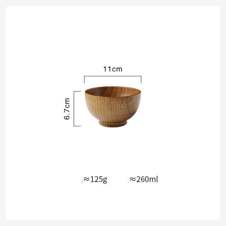 Wooden Japanese-style rice and soup bowl by WoodyKitchenware, showcasing warm, versatile, eco-chic design with natural wood grain.
