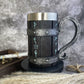 Wooden barrel mug by WoodyKitchenware with brewery-style design, 550-600ml capacity, crafted from solid wood for beer drinking.