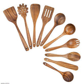 Set of 10 wooden cooking spatulas from WoodyKitchenware Fortress collection, made of solid timber for versatile kitchen use.