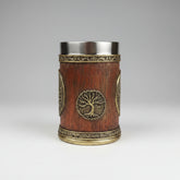 Solid wood World Tree Beer Mug by WoodyKitchenware, 600ml vessel with engraved tree design, handcrafted wooden drink tankard.
