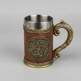 Wooden World Tree Beer Mug by WoodyKitchenware, 600ml solid wood vessel with engraved tree design for craft beer or beverages.
