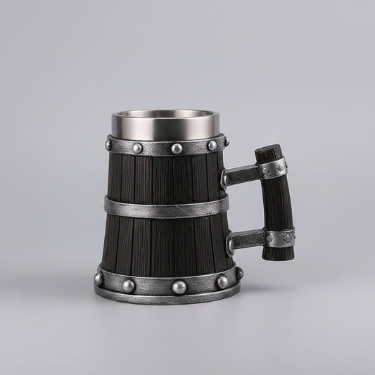 Large handle beer mug by Woody's Rituals, handcrafted monolithic pylon design, 600ml beer drink vessel with a sturdy handle.