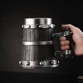 Large handle beer mug by WoodyKitchenware with a monolithic pylon design, handcrafted ceramic vessel for beer drinking.