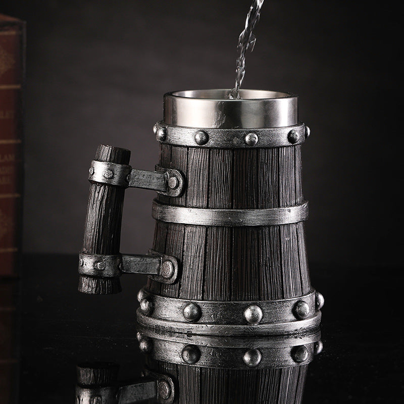 Large Handle Beer Mug by WoodyKitchenware featuring a monolithic pylon design, 600ml capacity, handcrafted wooden vessel.