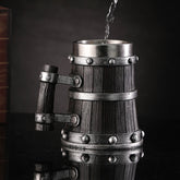 Large Handle Beer Mug by WoodyKitchenware featuring a monolithic pylon design, 600ml capacity, handcrafted wooden vessel.