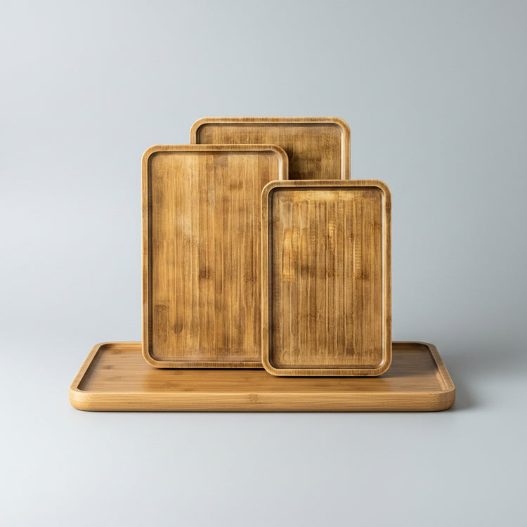 Wooden rectangular tray by WoodyKitchenware with a retro design, perfect for restaurant or home table serving.
