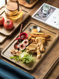 Wooden rectangular tray by WoodyKitchenware, vintage-inspired restaurant serveware with a smooth finish and classic retro design.