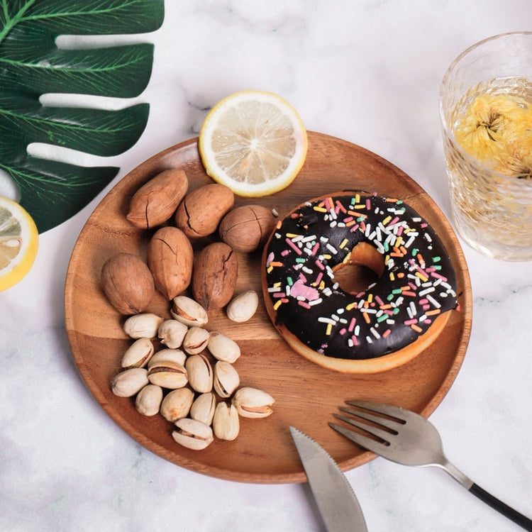 Wooden snack plate from WoodyKitchenware, 15cm, natural wood finish, ideal for household snack serving and casual dining.