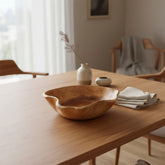 Handcrafted solid wood fruit and salad bowl with a unique cedar root design by WoodyKitchenware, showcasing natural wood grain and craftsmanship.