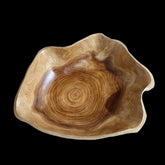 Handcrafted solid wood fruit and salad bowl with a unique cedar root design by WoodyKitchenware, showcasing natural wood grain and craftsmanship.