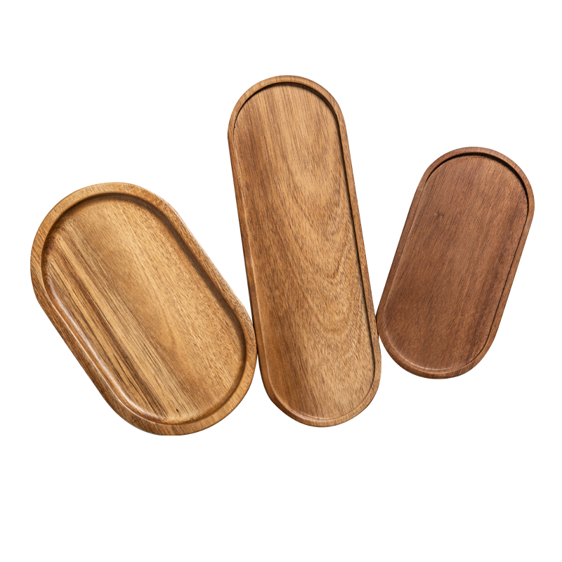 Oval wooden tray from WoodyKitchenware, solid timber tray with a smooth finish, ideal for organizing or serving in a serene workspace.